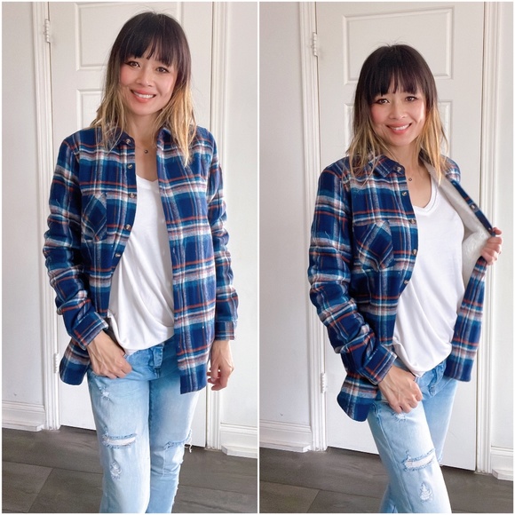 BellanBlue Tops - Cozy Sherpa Lined Plaid Jacket Shacket